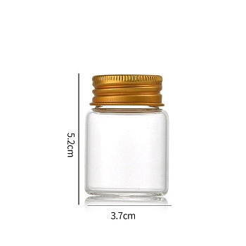 Clear Glass Bottles Bead Containers, Screw Top Bead Storage Tubes with Aluminum Cap, Column, Golden, 3.7x5cm, Capacity: 30ml(1.01fl. oz)