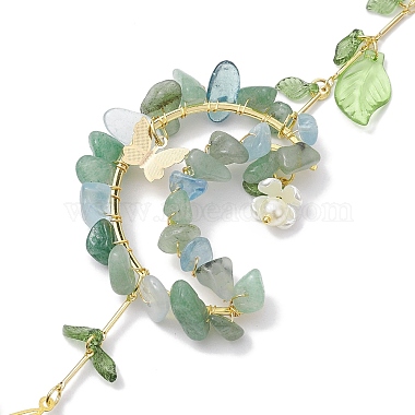 Wire Wrapped Natural Green Aventurine & Aquamarine Chip & Brass Moon Hanging Ornaments(HJEW-TA00216)-4