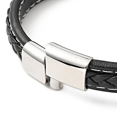 Cowhide Braided Flat Cord Bracelet with 304 Stainless Steel Magnetic Clasps(BJEW-H552-01P-01)-3
