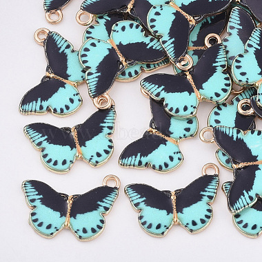 Light Gold DarkTurquoise Butterfly Alloy+Enamel Pendants
