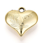 Acrylic Pendants, Heart with Flower Charms, Gold, 27.5x27.5~28x10mm, Hole: 3.5mm(OACR-T030-39A)