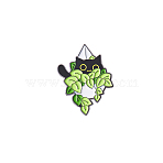 Alloy Brooches, Cartoon Cat & Plant Enamel Pins, Black, 30x25mm(FIND-SZC0016-199)
