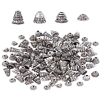 120Pcs 4 Style Tibetan Style Alloy Bead Cone, Pagoda, Antique Silver, 7~10x4.5~7.5mm, Hole: 1.4mm(FIND-LP0002-08)