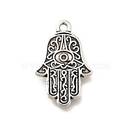 Tibetan Style Alloy Pendants, Cadmium Free & Lead Free, Hamsa Hand Charms, Antique Silver, 19x12x1.5mm, Hole: 1.4mm(PALLOY-D291-40AS)