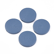 Painted Natural Wood Beads, Flat Round, Steel Blue, 30x5~5.5mm, Hole: 2mm(WOOD-S049-02A-03)