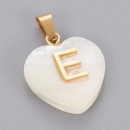 Shell Pendants, with 304 Stainless Steel Findings, Heart with Letter, Golden, Letter.E, 23.5x20x7mm, Hole: 3.5x7mm(STAS-F210-17G-E)