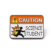 Rectangle with Word Aolly Brooch, Caution Science Student Word Badge for Backpack Clothes, Dark Orange, 21.5x30x1.8mm, Pin: 1.2mm(JEWB-M024-03B-C)