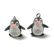 Flocky Resin Pendants, Cute Animal Charms with Platinum Plated Iron Loops, Penguin, 24x21.5x16.5mm, Hole: 1.8mm(RESI-D012-01E)