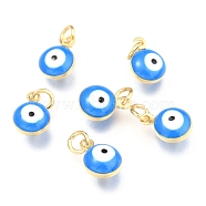 Brass Enamel Charms, Real 18K Gold Plated, Long-Lasting Plated, with Jump Ring, Evil Eye, Dark Blue, 9.5x6.5x4.5mm, Hole: 2.5mm(KK-B024-02G-A)