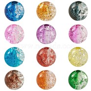 Two Tone Transparent Crackle Acrylic Beads, Half Spray Painted and Transparent Crackle Style Acrylic Beads, Round, Mixed Color, 130x100x22mm, 30pcs/color, 360pcs/box(CACR-TA0001-01)