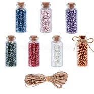 DIY Wishing Bottle Kits, include Glass Jar Glass Bottles Bead Containers, with Cork Stopper, Glass Pearl Beads and Jute Twine, Mixed Color, Bottle: 60x25mm, Hole: 12.5mm, 7pcs/set(DIY-NB0004-19)