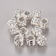 Tibetan Style European Beads, Large Hole Beads, Lead Free & Cadmium Free, Column, Silver Color Plated, 7.5mm wide, 6.5mm long, hole: 5mm(X-K0958021)