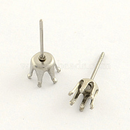 304 Stainless Steel Post Stud Earring Settings, Stainless Steel Color, 3mm, pin: 0.8mm, fit for 3mm rhinestone(STAS-R063-54)