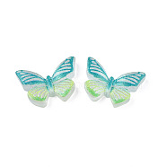 Translucent Printed Resin Cabochons, with Glitter Powder, Butterfly, Dark Turquoise, 15.5x23x5mm(CRES-N021-107B)