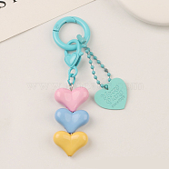 Resin Keychain, with Spray Painted Alloy Findings, Heart, Cyan, 4.6x2.2cm and 6.8x2.2cm(HEAR-PW0001-150B)