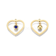 201 Stainless Steel Pendants, with Rhinestone, Heart with Flat Round, Real 18K Gold Plated, Montana, 23x24x1mm, Hole: 1.6mm(STAS-N090-LA897-9G)