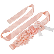 Satin Ribbon, Bridal Belt for Wedding Dress, with Imitation Pearl Beads, Garment Accessories, Light Salmon, 106-1/4x1-5/8~3-7/8 inch(2700x40mm)(OCOR-WH0020-07A)