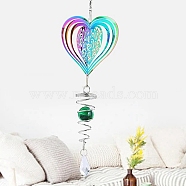 Stainless Steel 3D Wind Spinners, Glass Teardrop Charm Wind Chime for Outdoor Yard Garden Patio Hanging Decoration, Heart, 300x100mm(PW-WG3DFA3-05)