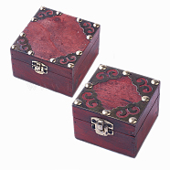 Wood Jewelry Box, with Front Clasp, for Arts Hobbies and Home Storage, Rectangle, Dark Red, 7.8x6.9x5.3cm, 10.5x9.9x6.4cm, 2pxs/set(AJEW-OC0001-25)