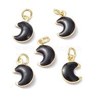 Brass Enamel Charms, Real 18K Gold Plated, with Jump Rings, Moon, Cadmium Free & Lead Free, Black, 11x7x3.5mm, Hole: 2.6mm(KK-C218-02G-C)