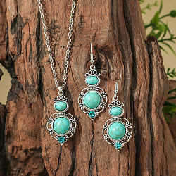 Bohemian Ethnic Style Zinc Alloy & Synthetic Turquoise Pendant Necklaces & Dangle Earrings Sets, Antique Silver, 390mm(WG7E01E-05)