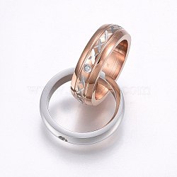 304 Stainless Steel Pendants, with Cubic Zirconia, Ring, Clear, Rose Gold & Stainless Steel Color, 17~17.5x3~5mm, 13.5~14mm Inner Diameter(STAS-O103-16RGP)