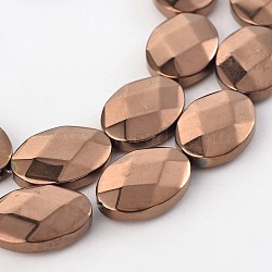 Electroplate Non-magnetic Synthetic Hematite Oval Bead Strands, Faceted, Copper Plated, 18x13x5mm, Hole: 1mm, about 22pcs/strand, 15.9 inch(G-L368-04A)