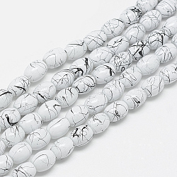 Baking Painted Drawbench Glass Bead Strands, Oval, White, 8x6~6.5mm, Hole: 1mm, about 100pcs/strand, 31.4 inch(GLAD-S080-6x8-74)