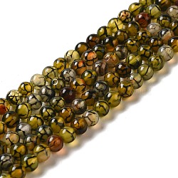 Natural Dragon Veins Agate Beads Strands, Dyed, Round, Olive, 6mm, Hole: 1mm, about 64pcs/strand, 15.5 inch(X-G-G515-6mm-02A)