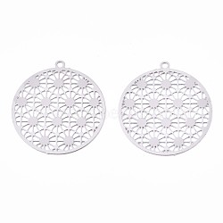 Non-Tarnish 201 Stainless Steel Filigree Pendants, Etched Metal Embellishments, Flower of Life, Stainless Steel Color, 21.5x20x0.3mm, Hole: 1.2mm(X-STAS-R102-09P)