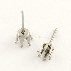 Non-Tarnish 304 Stainless Steel Post Stud Earring Settings, Stainless Steel Color, 3mm, pin: 0.8mm, fit for 3mm rhinestone(STAS-R063-54)