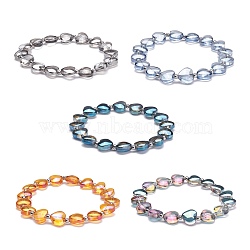 Bling Heart Glass Beads Stretch Bracelet for Women Girl, Mixed Color, Inner Diameter: 2-1/8 inch(5.5cm)(BJEW-JB07249)