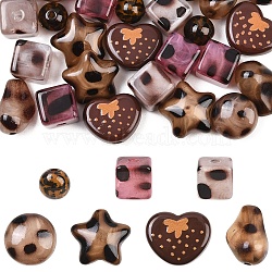 35Pcs 7 Styles Leopard Print Opaque Acrylic Beads, Mixed Shapes, 11.5~21.5x11.5~21x8~13.5mm, Hole: 2~3.6mm, 5pcs/style(FIND-YW0011-31)
