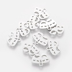 201 Stainless Steel Charms, Mardi Gras Charms, Drama Mask, Stainless Steel Color, 10x13x1mm, Hole: 1.5mm(STAS-S105-T156)