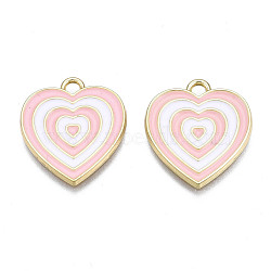 Rack Plating Light Gold Alloy Enamel Pendants, Cadmium Free & Lead Free, Heart, Pink, 21.5x18.5x1.5mm, Hole: 2mm(ENAM-Q444-014O-RS)