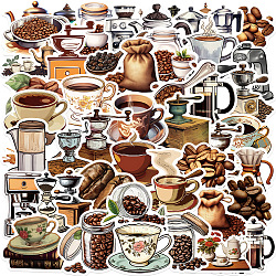 50Pcs Vintage Coffee Machine and Coffee Bean Paper Stickers, Adhesive Waterproof Stickers Self-Adhesive Stickers, for Suitcase, Laptop, Cup, DIY Photo Album Diary Scrapbook Decoration
, Mixed Shapes, 53.5x55.5mm, 50pcs/set(PW-WGB49A5-01)