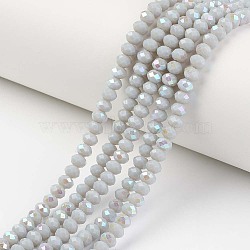 Electroplate Opaque Solid Color Glass Beads Strands, Half Rainbow Plated, Faceted, Rondelle, Light Grey, 2.9~3.3x2mm, Hole: 0.8mm, about 145~150pcs/strand, 34~35cm(EGLA-A034-P2mm-L16)