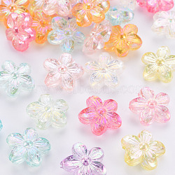 Transparent Acrylic Beads, AB Color, Flower, Mixed Color, 14.5x15.5x7mm, Hole: 1.8mm(X-TACR-S154-45C)