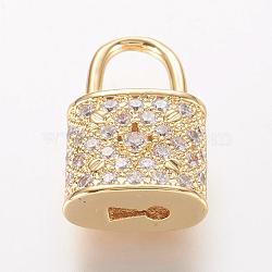 Brass Micro Pave Cubic Zirconia Pendants, Padlock, Golden, 18.5x11.5x6mm, Hole: 5.5x6.5mm(ZIRC-K060-08G)