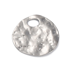 304 Stainless Steel Pendants, Textured, Irregular Flat Round Charms, Stainless Steel Color, 29x30x2~2.5mm, Hole: 5x7.5mm(STAS-L280-04P-01)