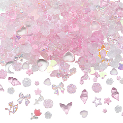 6 Bags Resin Cabochons, Nail Art Decoration Accessories, Mixed Shape, Pink, 3~15x3~11x1~4mm(MRMJ-SC0001-23)