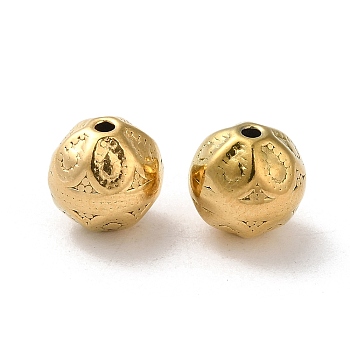 304 Stainless Steel Beads, Round with Flower, Real 18K Gold Plated, 8mm, Hole: 1.2mm