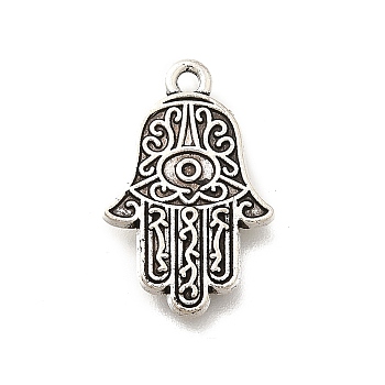 Tibetan Style Alloy Pendants, Cadmium Free & Lead Free, Hamsa Hand Charms, Antique Silver, 19x12x1.5mm, Hole: 1.4mm