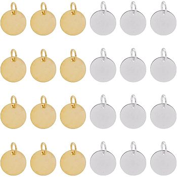 Brass Stamping Blank Tag Charms, Nickel Free, Flat Round, 12x0.25mm, Hole: 4mm, Golden & Silver, 12x0.5mm, Hole: 4.2mm