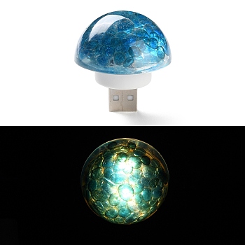 Resin & Epoxy Resin Decor Plate Night Light, with USB Table Lamp Desk Bedroom Decor, Mushroom, Royal Blue, 42x40mm