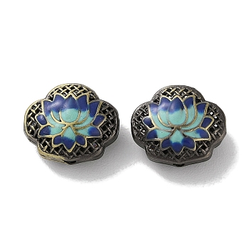 Brass Enamel Beads, Cadmium Free & Lead Free, Lotus, Antique Bronze, 13.5x15.5x8.5mm, Hole: 1.8mm and 1.6mm