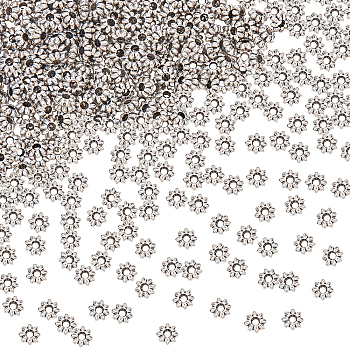 Elite 600Pcs Tibetan Style Alloy Flower Spacer Beads, Cadmium Free & Lead Free, Antique Silver, 5.5x2mm, Hole: 1.8mm, 600pcs