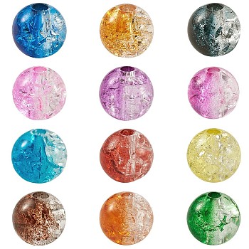 Two Tone Transparent Crackle Acrylic Beads, Half Spray Painted and Transparent Crackle Style Acrylic Beads, Round, Mixed Color, 130x100x22mm, 30pcs/color, 360pcs/box