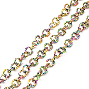 Vacuum Plating 304 Stainless Steel Rolo Chains, Belcher Chain, Textured, with Spool, Unwelded, Rainbow Color, 5.5x1.5mm, about 32.81 Feet(10m)/Roll