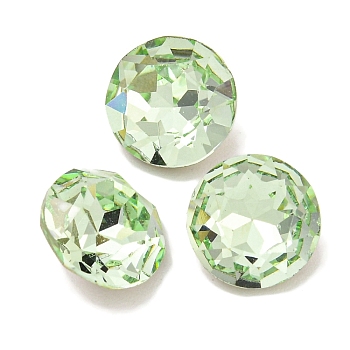 Glass Rhinestone Cabochons, Flat Back & Back Plated, Faceted, Diamond, Chrysolite, 8x4mm